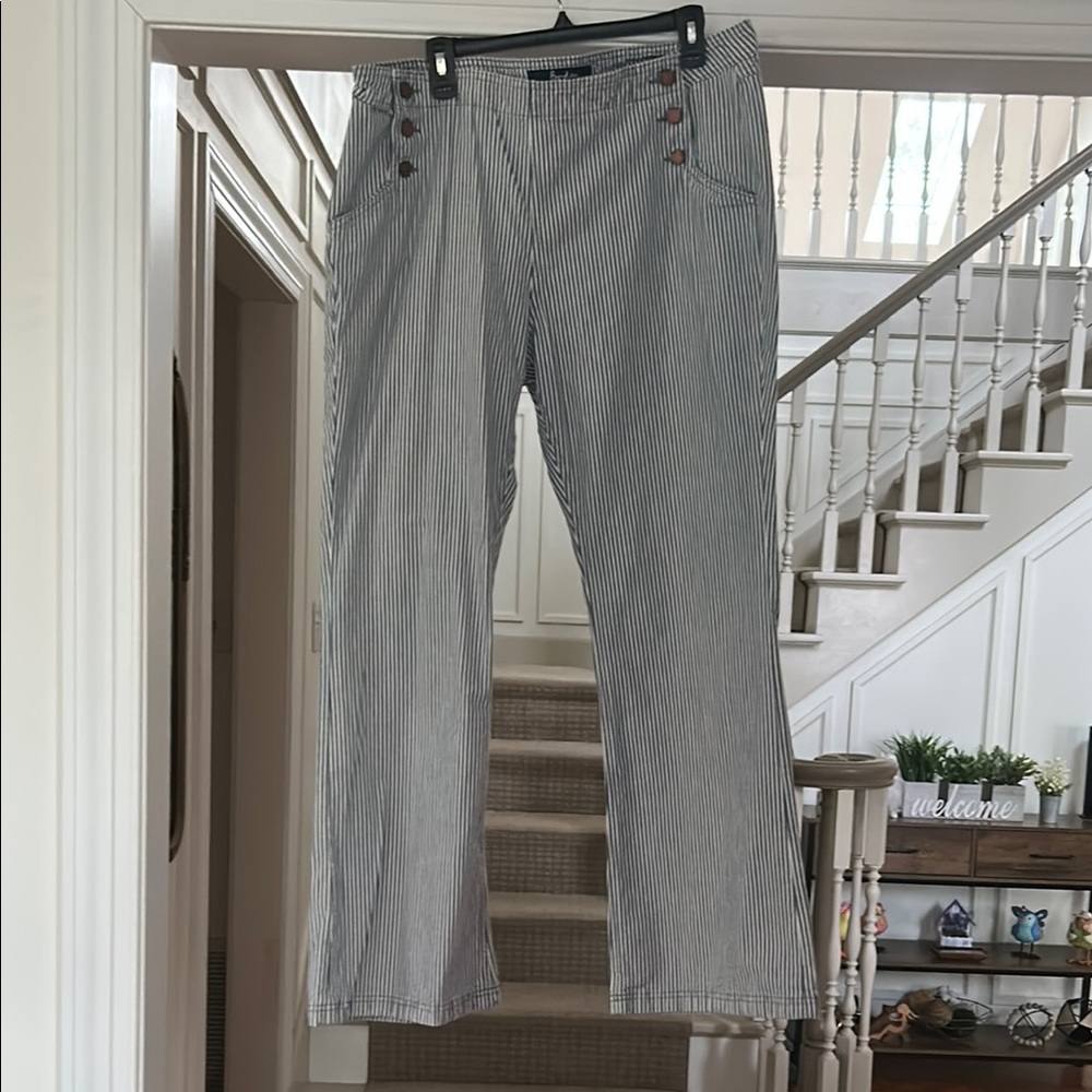 Boden Striped Navy and White Jeans